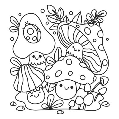 Hand-Drawn Mushroom Illustration – Cute Nature Vector & Coloring Page